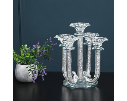 Furnings Ambrose 5 Candles Holder with Pendants, Silver Crushed Diamonds Glass