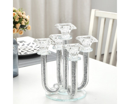 Furnings Ambrose 5 Candles Holder with Pendants, Silver Crushed Diamonds Glass