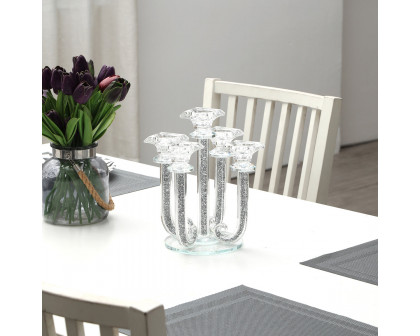 Furnings Ambrose 5 Candles Holder with Pendants, Silver Crushed Diamonds Glass