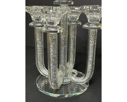 Furnings Ambrose 5 Candles Holder with Pendants, Silver Crushed Diamonds Glass