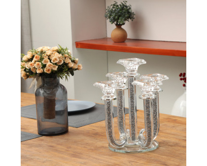 Furnings Ambrose 5 Candles Holder with Pendants, Silver Crushed Diamonds Glass