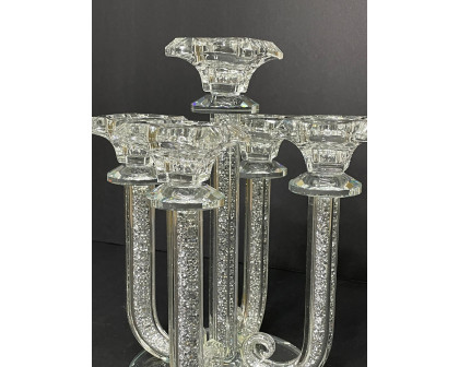 Furnings Ambrose 5 Candles Holder with Pendants, Silver Crushed Diamonds Glass