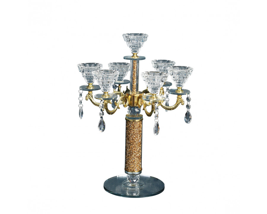 Furnings - Ambrose 7 Candles Holder with Pendants, Gold Crushed Diamonds Glass