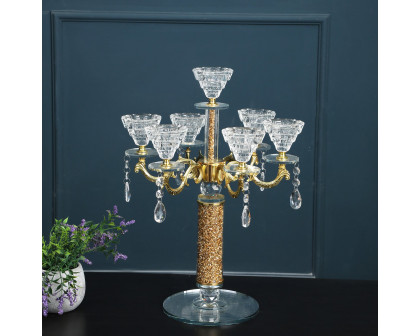 Furnings - Ambrose 7 Candles Holder with Pendants, Gold Crushed Diamonds Glass