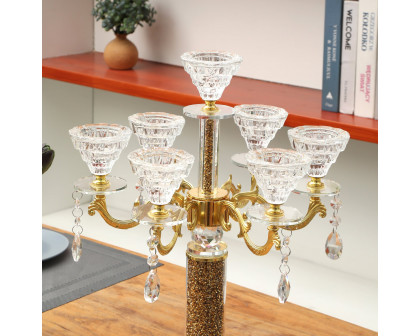 Furnings - Ambrose 7 Candles Holder with Pendants, Gold Crushed Diamonds Glass