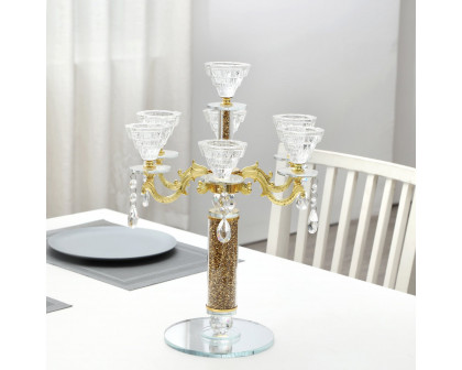 Furnings - Ambrose 7 Candles Holder with Pendants, Gold Crushed Diamonds Glass