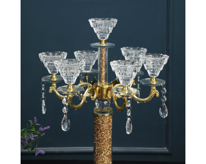 Furnings - Ambrose 7 Candles Holder with Pendants, Gold Crushed Diamonds Glass