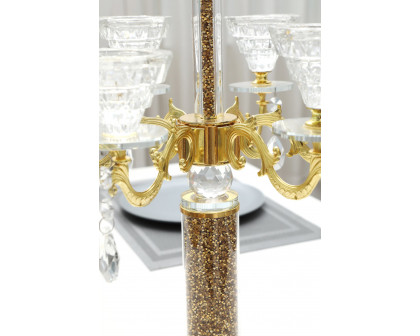 Furnings - Ambrose 7 Candles Holder with Pendants, Gold Crushed Diamonds Glass