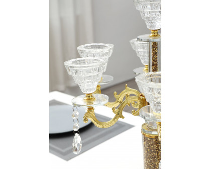 Furnings - Ambrose 7 Candles Holder with Pendants, Gold Crushed Diamonds Glass