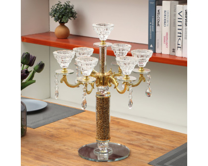 Furnings - Ambrose 7 Candles Holder with Pendants, Gold Crushed Diamonds Glass