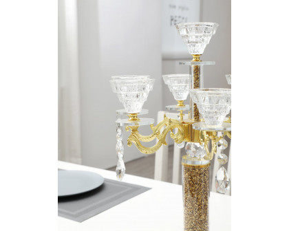 Furnings - Ambrose 7 Candles Holder with Pendants, Gold Crushed Diamonds Glass