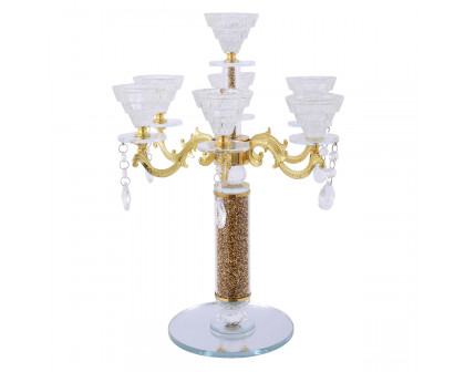 Furnings - Ambrose 7 Candles Holder with Pendants, Gold Crushed Diamonds Glass