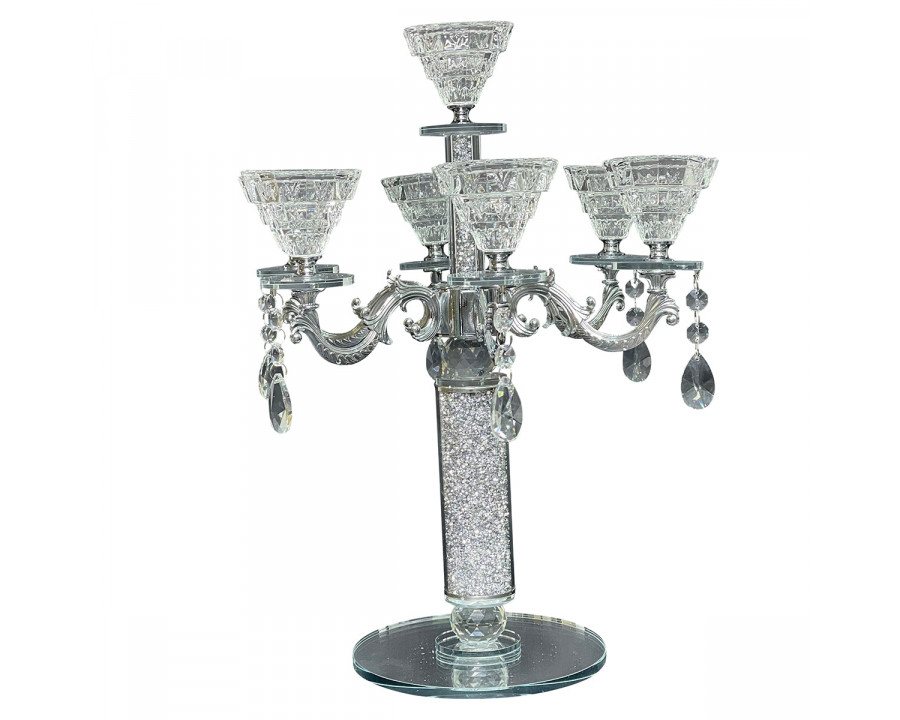 Furnings - Ambrose 7 Candles Holder with Pendants, Silver Crushed Diamonds Glass