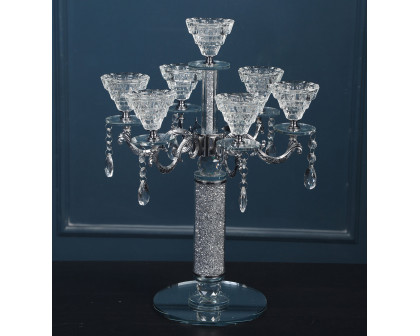 Furnings - Ambrose 7 Candles Holder with Pendants, Silver Crushed Diamonds Glass