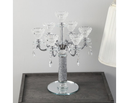 Furnings - Ambrose 7 Candles Holder with Pendants, Silver Crushed Diamonds Glass