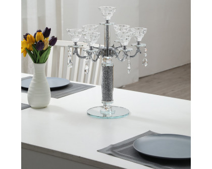 Furnings - Ambrose 7 Candles Holder with Pendants, Silver Crushed Diamonds Glass