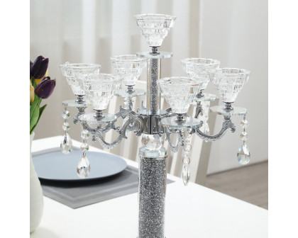 Furnings - Ambrose 7 Candles Holder with Pendants, Silver Crushed Diamonds Glass