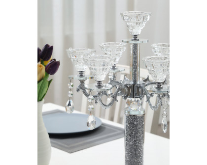 Furnings - Ambrose 7 Candles Holder with Pendants, Silver Crushed Diamonds Glass