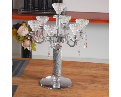 Furnings - Ambrose 7 Candles Holder with Pendants, Silver Crushed Diamonds Glass