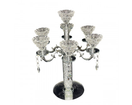 Furnings - Ambrose 7 Candles Holder with Pendants, Silver Crushed Diamonds Glass