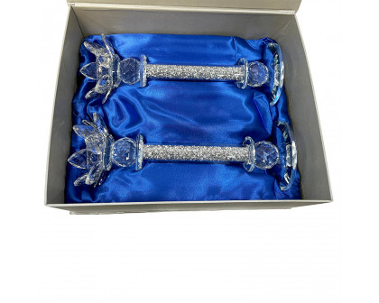 Furnings - Ambrose Exquisite 2 Candle Holder Set in Gift Box, Silver Crushed Diamonds Glass