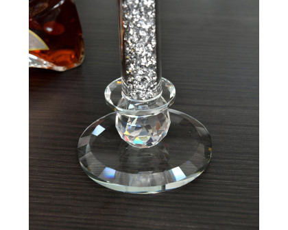 Furnings - Ambrose Exquisite 2 Candle Holder Set in Gift Box, Silver Crushed Diamonds Glass