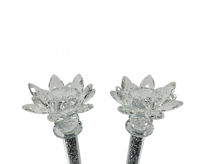 Furnings - Ambrose Exquisite 2 Candle Holder Set in Gift Box, Silver Crushed Diamonds Glass