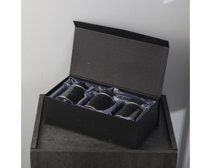 Furnings - Exquisite Three Glass Canister Set, Black Crushed Diamond Glass in 5.5"H x 4"D