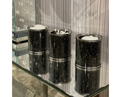 Furnings - Exquisite Three Glass Canister Set, Black Crushed Diamond Glass in 5.5"H x 4"D