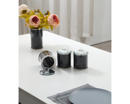 Furnings - Exquisite Three Glass Canister Set, Black Crushed Diamond Glass in 5.5"H x 4"D