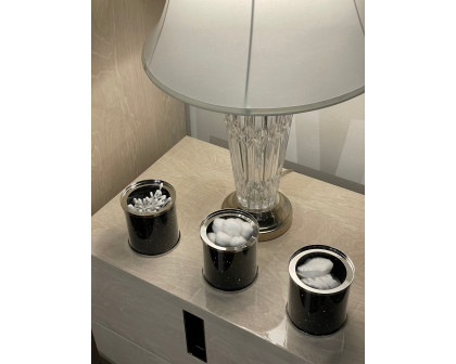 Furnings - Exquisite Three Glass Canister Set, Black Crushed Diamond Glass in 5.5"H x 4"D