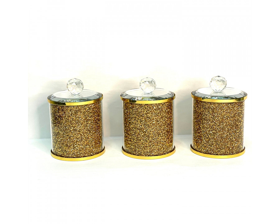 Furnings - Exquisite Three Glass Canister Set, Gold Crushed Diamond Glass in 5.5"H x 4"D