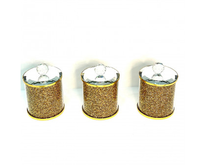 Furnings - Exquisite Three Glass Canister Set, Gold Crushed Diamond Glass in 5.5"H x 4"D