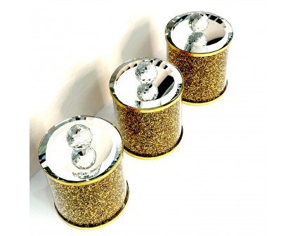 Furnings - Exquisite Three Glass Canister Set, Gold Crushed Diamond Glass in 5.5"H x 4"D