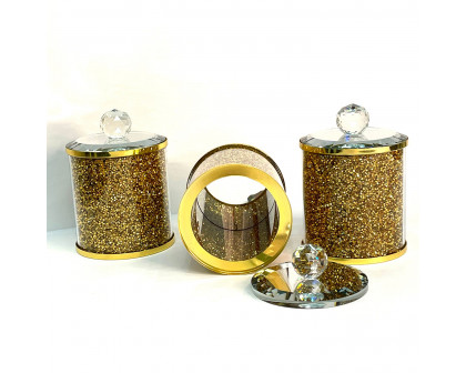 Furnings - Exquisite Three Glass Canister Set, Gold Crushed Diamond Glass in 5.5"H x 4"D