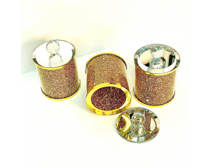 Furnings - Exquisite Three Glass Canister Set, Gold Crushed Diamond Glass in 5.5"H x 4"D