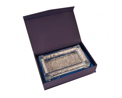 Furnings Three Glass Canister Set on a Tray, Silver Crushed Diamond Glass - 5.5"H x 4D