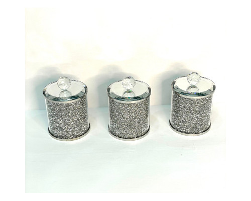 Furnings - Exquisite Three Glass Canister Set, Silver Crushed Diamond Glass in 5.5"H x 4"D