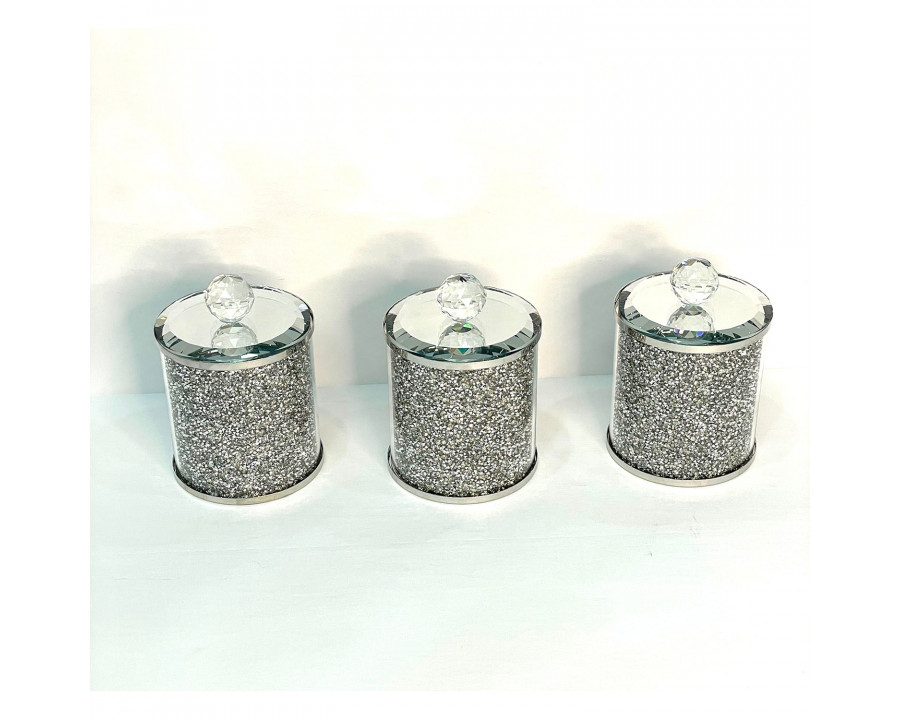 Furnings - Exquisite Three Glass Canister Set, Silver Crushed Diamond Glass in 5.5"H x 4"D