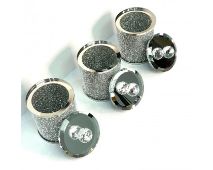 Furnings - Exquisite Three Glass Canister Set, Silver Crushed Diamond Glass in 5.5"H x 4"D