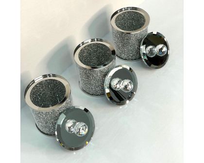 Furnings - Exquisite Three Glass Canister Set, Silver Crushed Diamond Glass in 5.5"H x 4"D