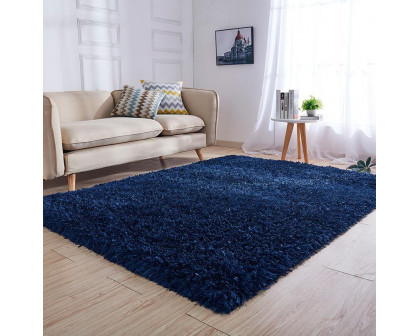 Furnings "Coral" Shag Area Rug High Pile in Navy  - 7'L x 5'W x 1"H