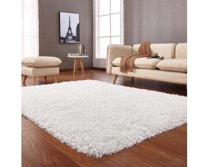 Furnings "Coral" Shag Area Rug High Pile in White  - 7'L x 5'W x 1"H