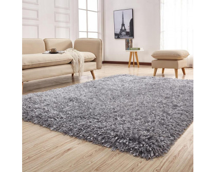 Furnings "Coral" Platinum Shag Area Rug High Pile - 7'L x 5'W x 1"H