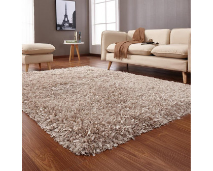 Furnings "Coral" Shag Area Rug High Pile in Beige - 7'L x 5'W x 1"H