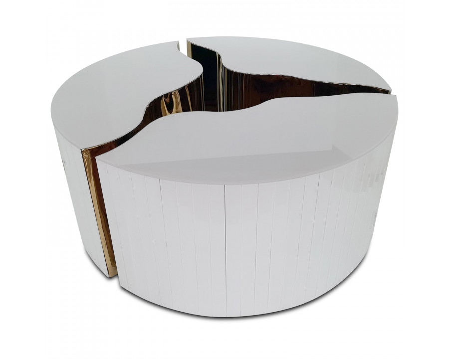 Furnings - Unique 3-Piece Round Coffee Table Set in White and Gold Modern Design