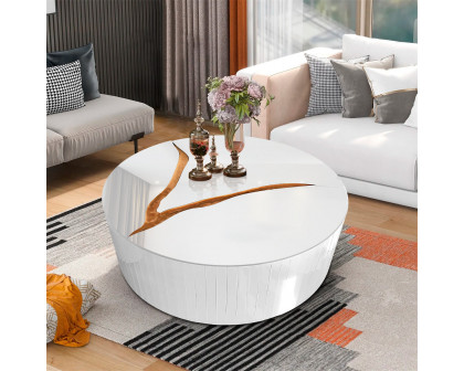 Furnings - White Modern Round Coffee Table with Gold Accent Design