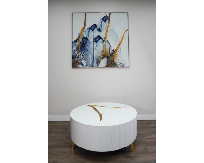 Furnings - White Modern Round Coffee Table with Gold Accent Design