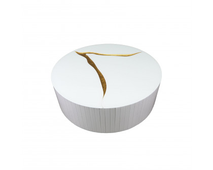 Furnings - White Modern Round Coffee Table with Gold Accent Design