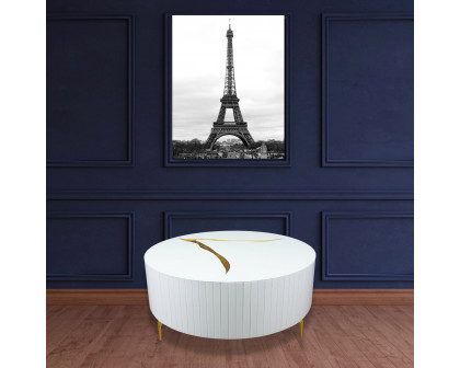 Furnings - White Modern Round Coffee Table with Gold Accent Design